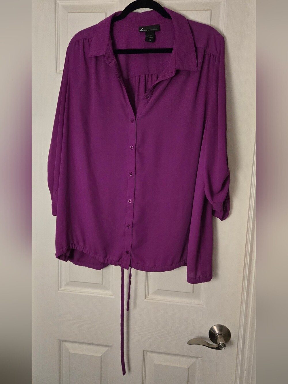 Lane Bryant Magenta Button-Front Blouse with Tie Hem